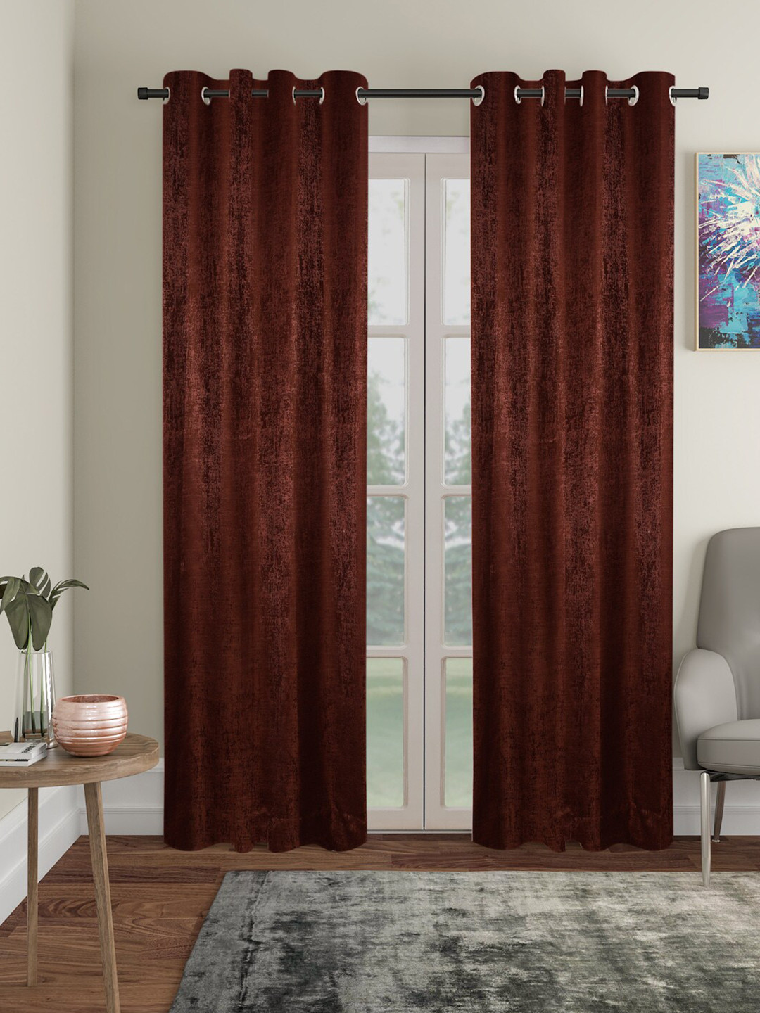

SOKNACK Coffee Brown 2 Pieces Printed Black Out Long Door Curtains