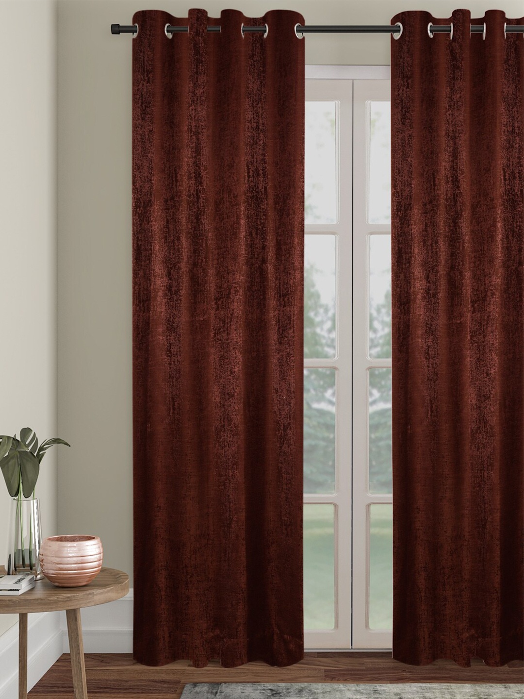 

SOKNACK Coffee Brown Textured Black Out Long Door Curtain