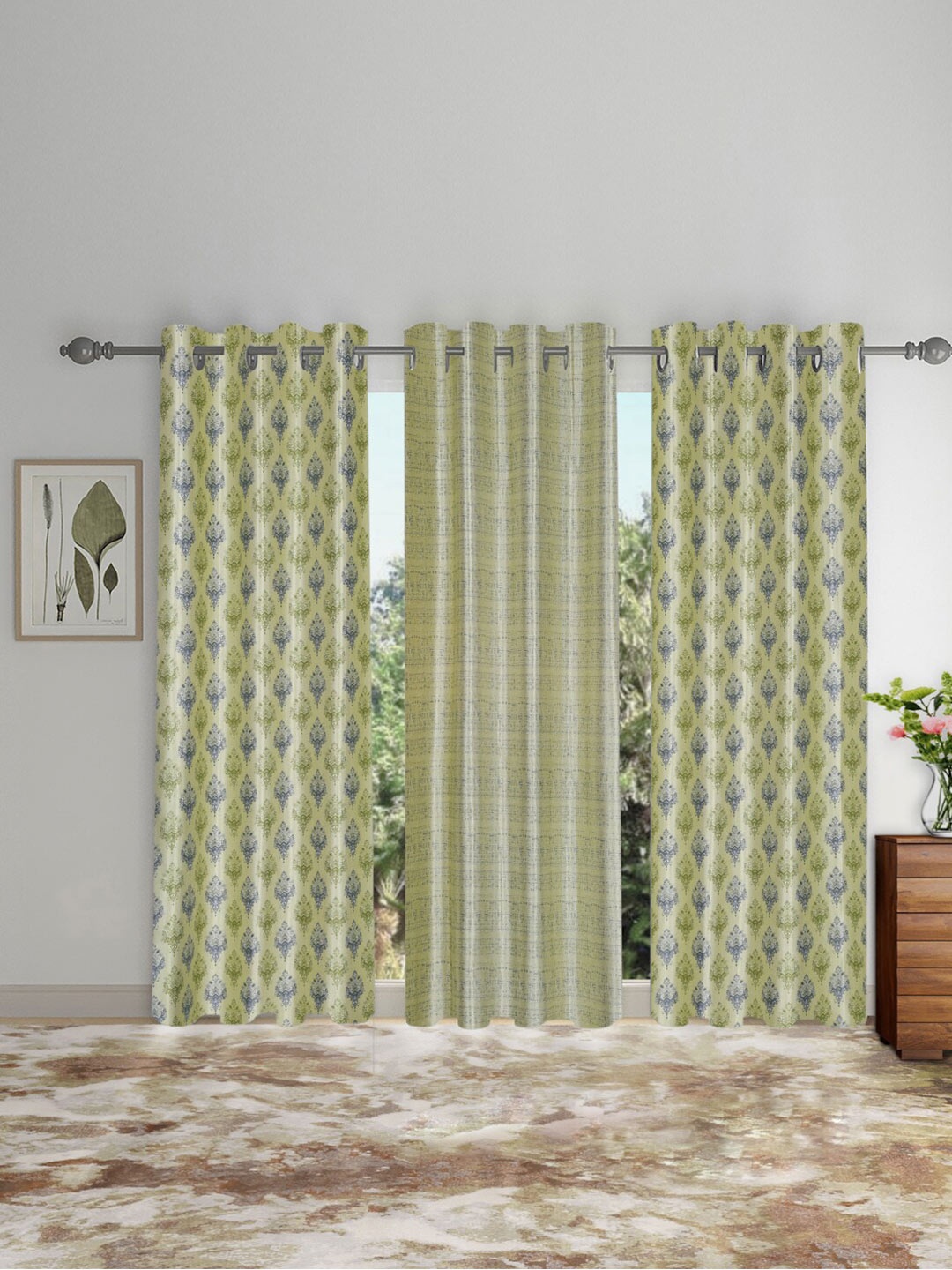 

SOKNACK Green & Blue 3 Pieces Ethnic Motifs Black Out Door Curtains