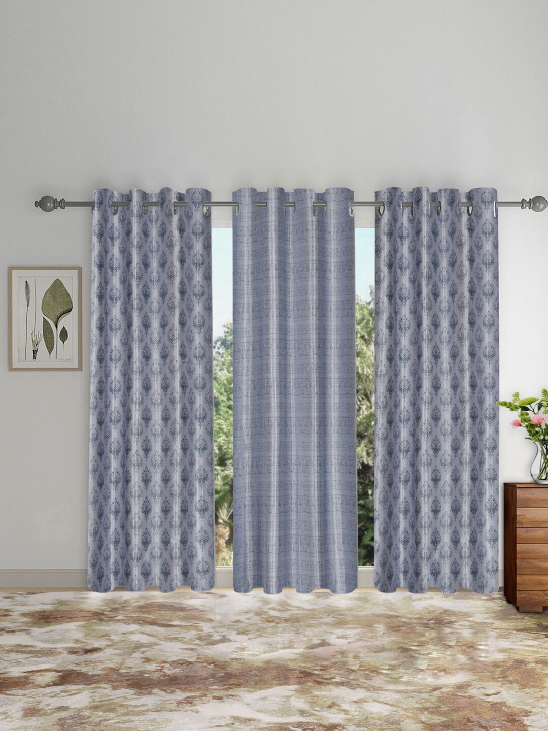 

SOKNACK Grey 3 Pieces Ethnic Motifs Black Out Door Curtains