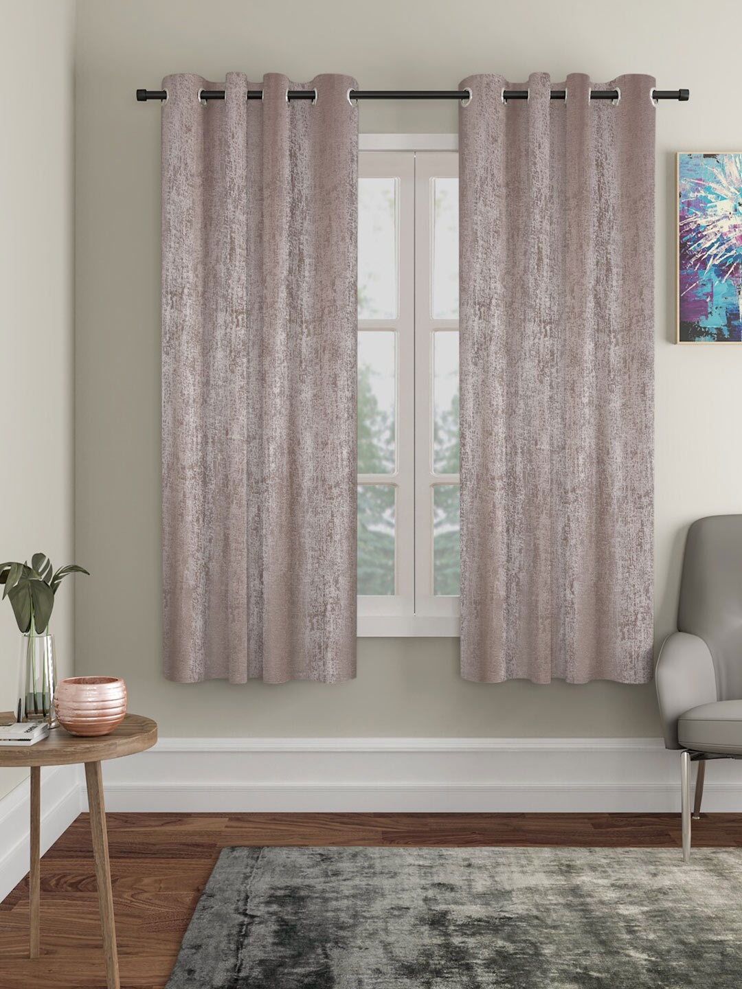 

SOKNACK Brown & White 2 Pieces Textured Black Out Window Curtains