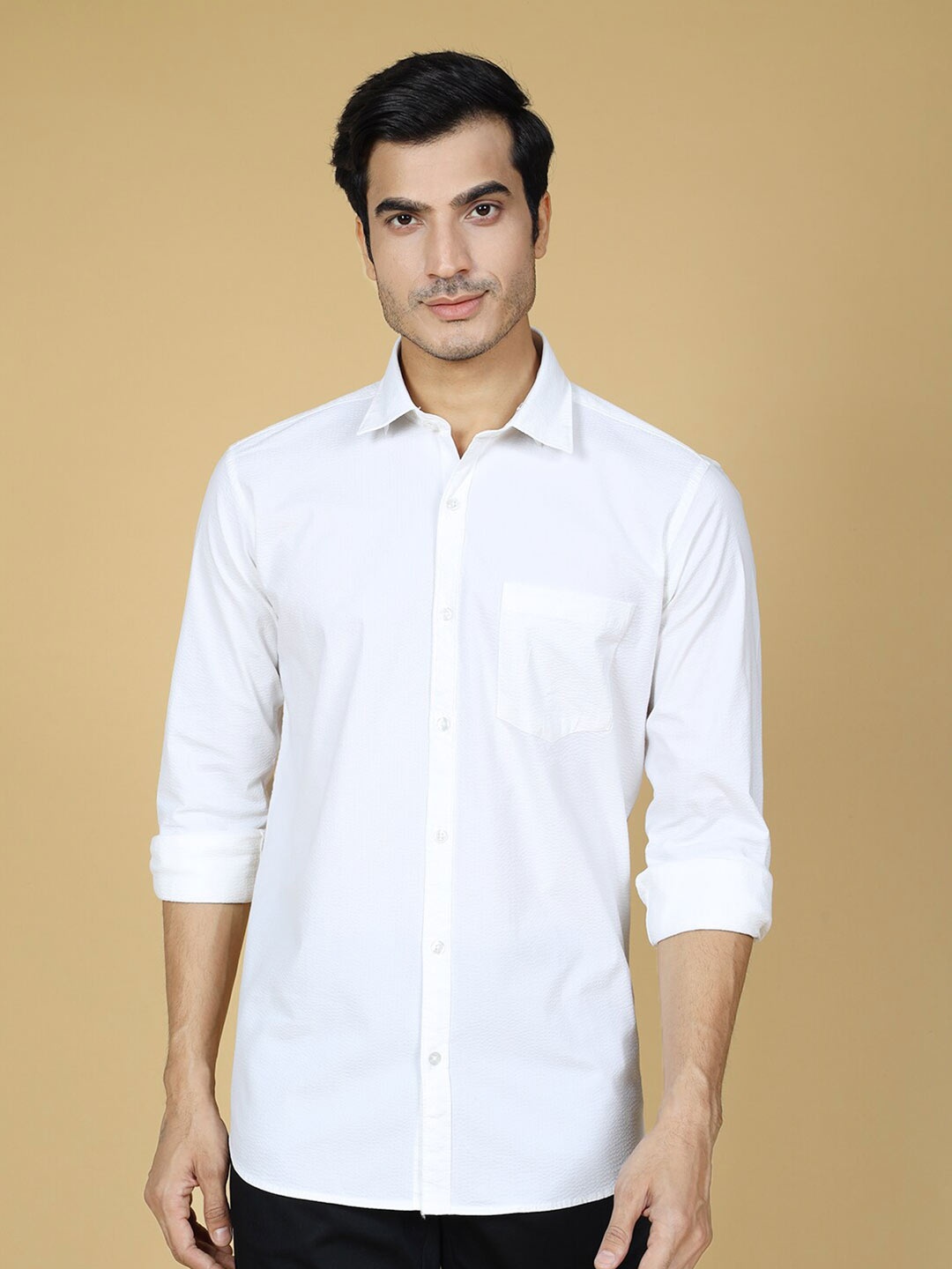 

ZEDD Spread Collar Cotton Formal Shirt, White