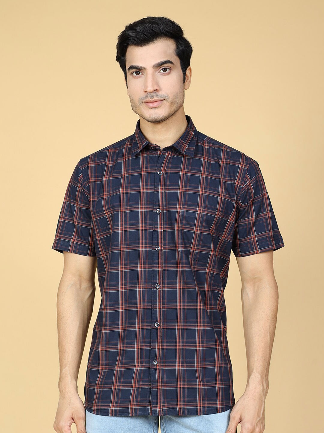 

ZEDD Tartan Checked Casual Cotton Shirt, Blue