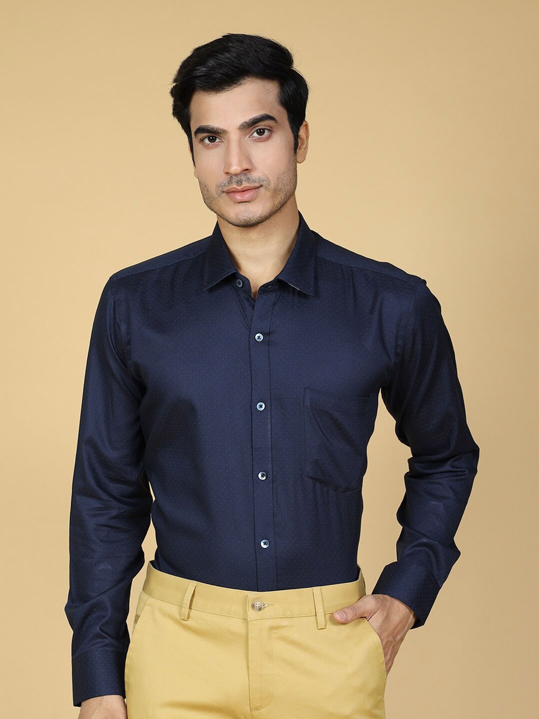 

ZEDD Spread Collar Cotton Formal Shirt, Blue