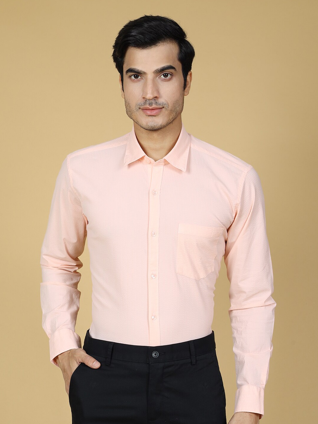 

ZEDD Spread Collar Cotton Formal Shirt, Orange