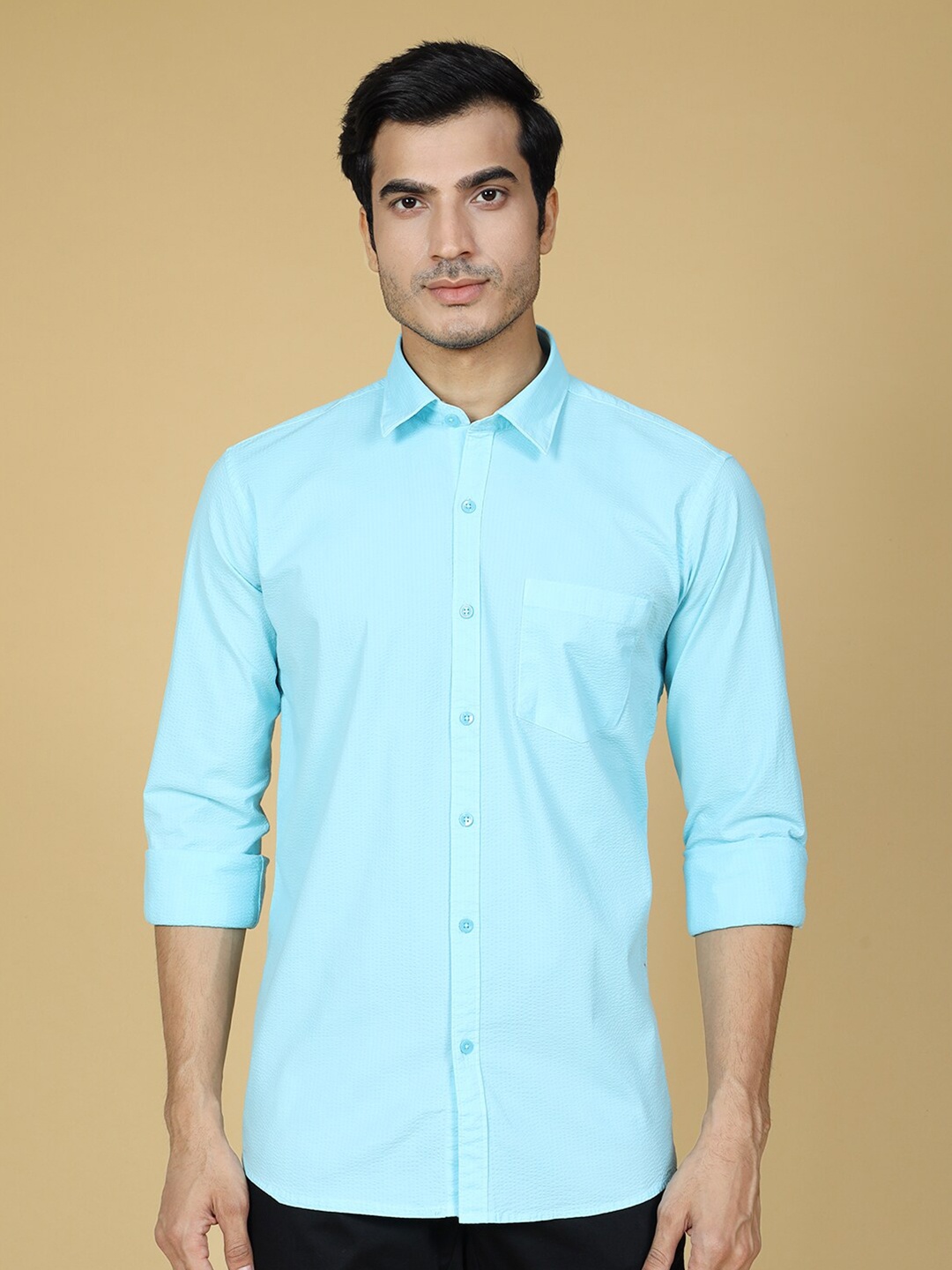 

ZEDD Spread Collar Cotton Formal Shirt, Blue
