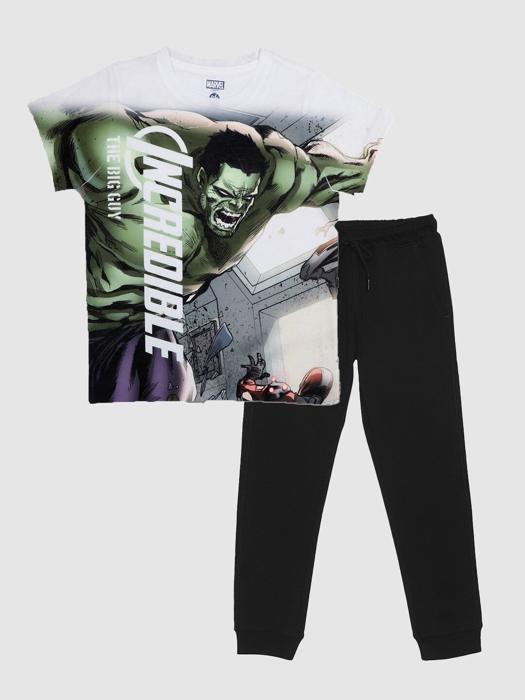 

YK Marvel Boys Hulk Printed T-shirt With Trousers, White