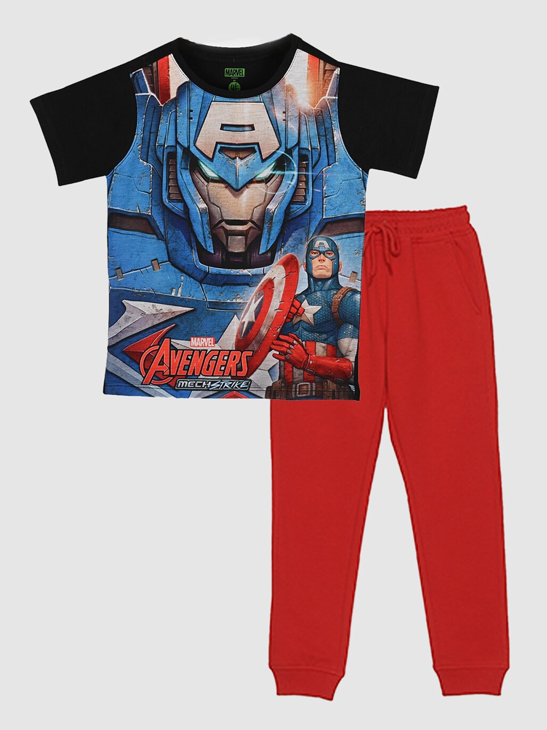 

YK Marvel Boys Captain America Printed T-shirt With Trousers, Black