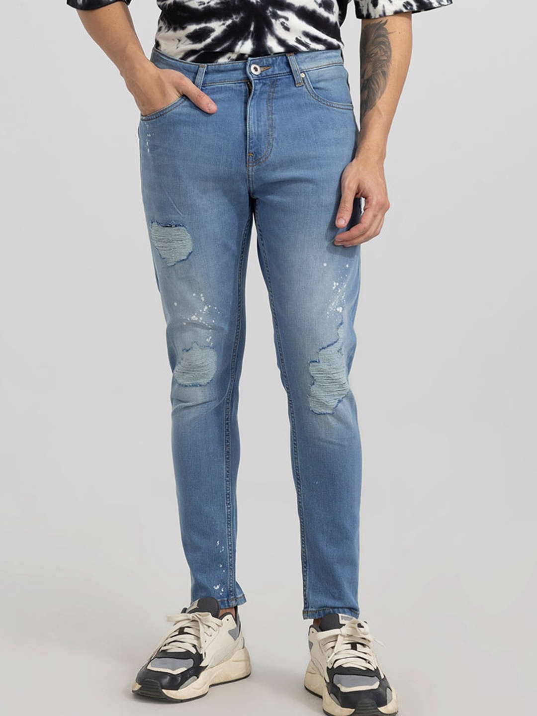 

Snitch Men Skinny Fit Highly Distressed Heavy Fade Stretchable Jeans, Blue