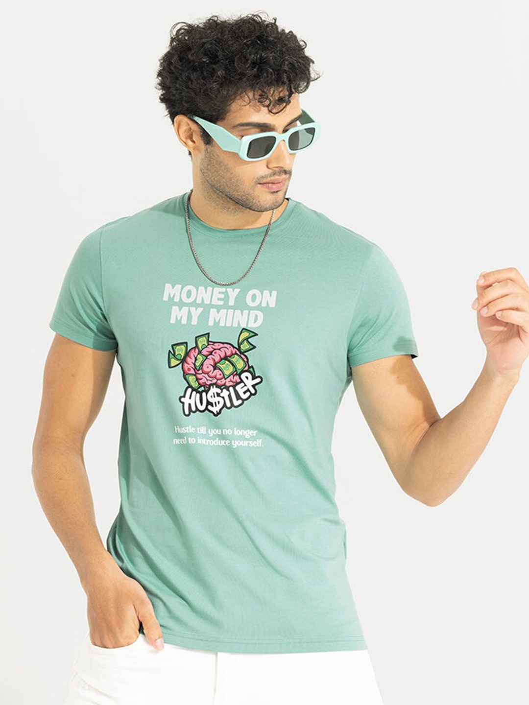 

Snitch Graphic Printed Round Neck Cotton T-shirt, Green