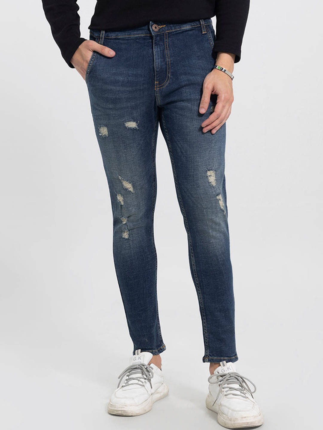 

Snitch Men Skinny Fit Mildly Distressed Light Fade Jeans, Blue