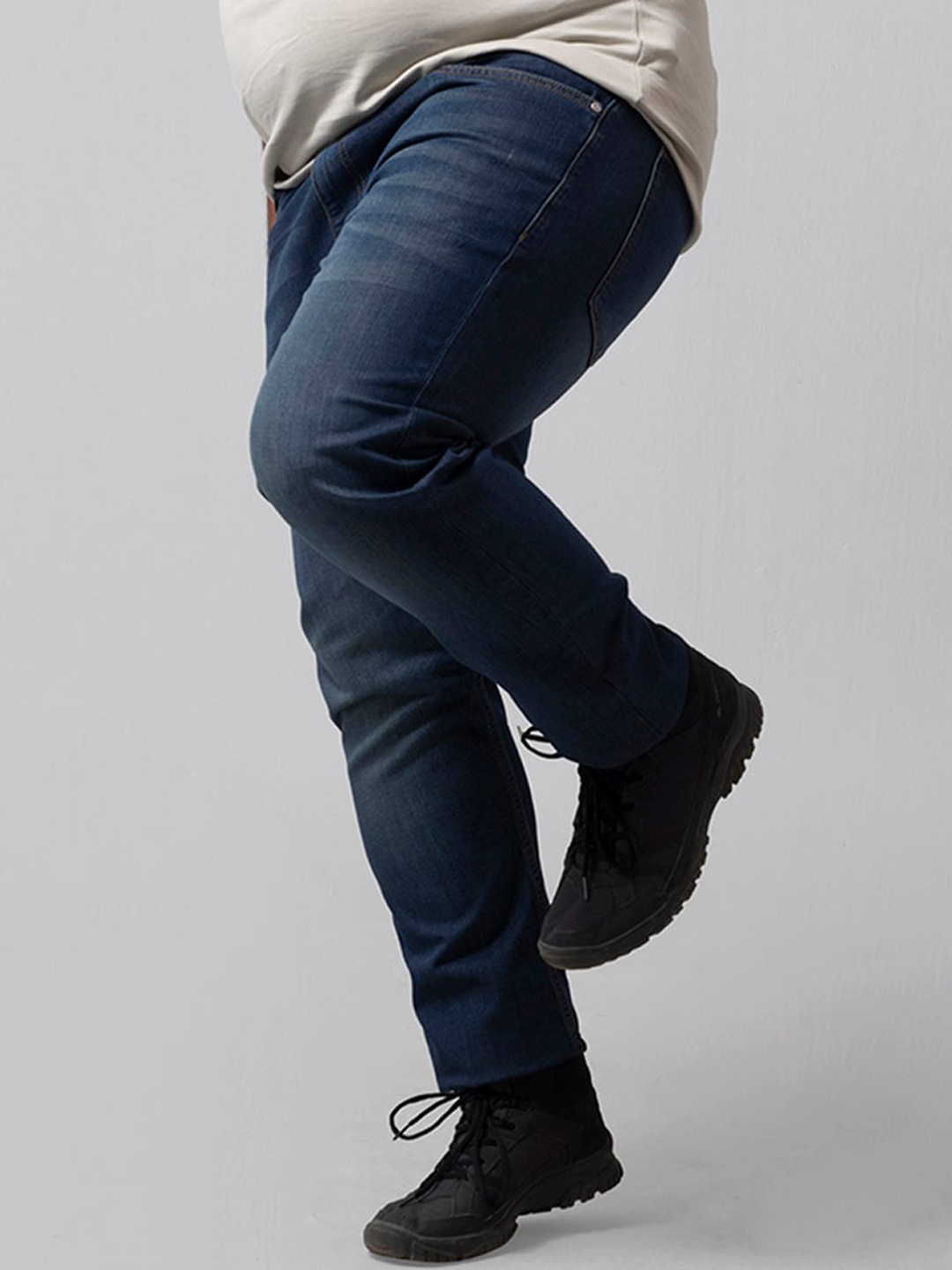 

Snitch Plus Size Men Skinny Fit Clean Look Light Fade Stretchable Jeans, Navy blue