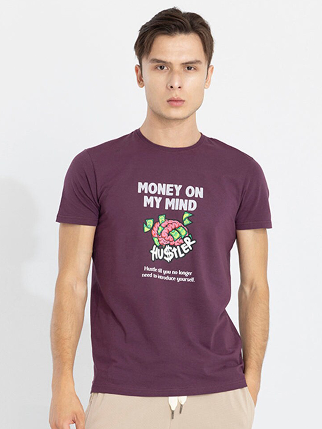 

Snitch Graphic Printed Round Neck Cotton T-shirt, Burgundy