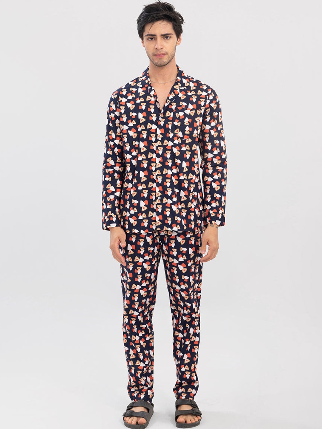 

Snitch Printed Shirt & Trousers, Navy blue