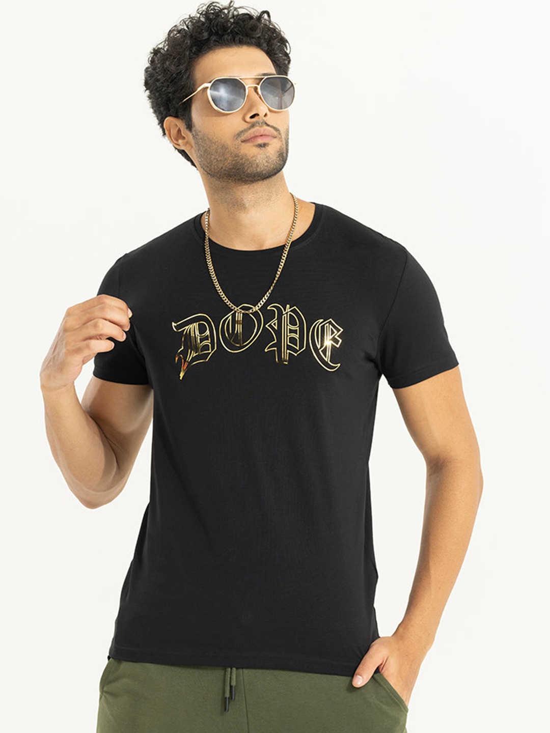 

Snitch Typography Printed Round Neck Short Sleeves T-shirt, Black