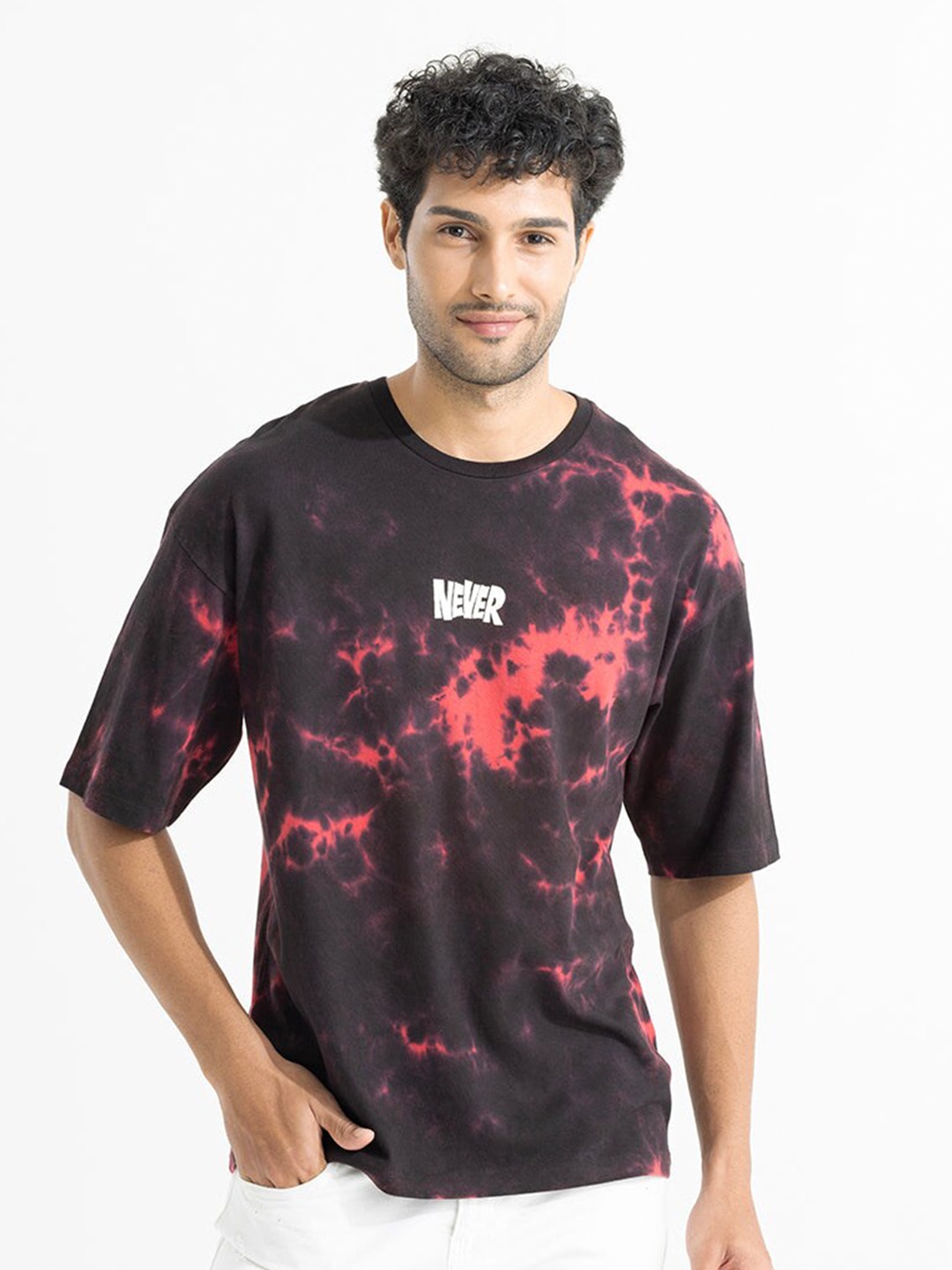 

Snitch Tie & Dye Dyed Round Neck Oversized T-shirt, Black