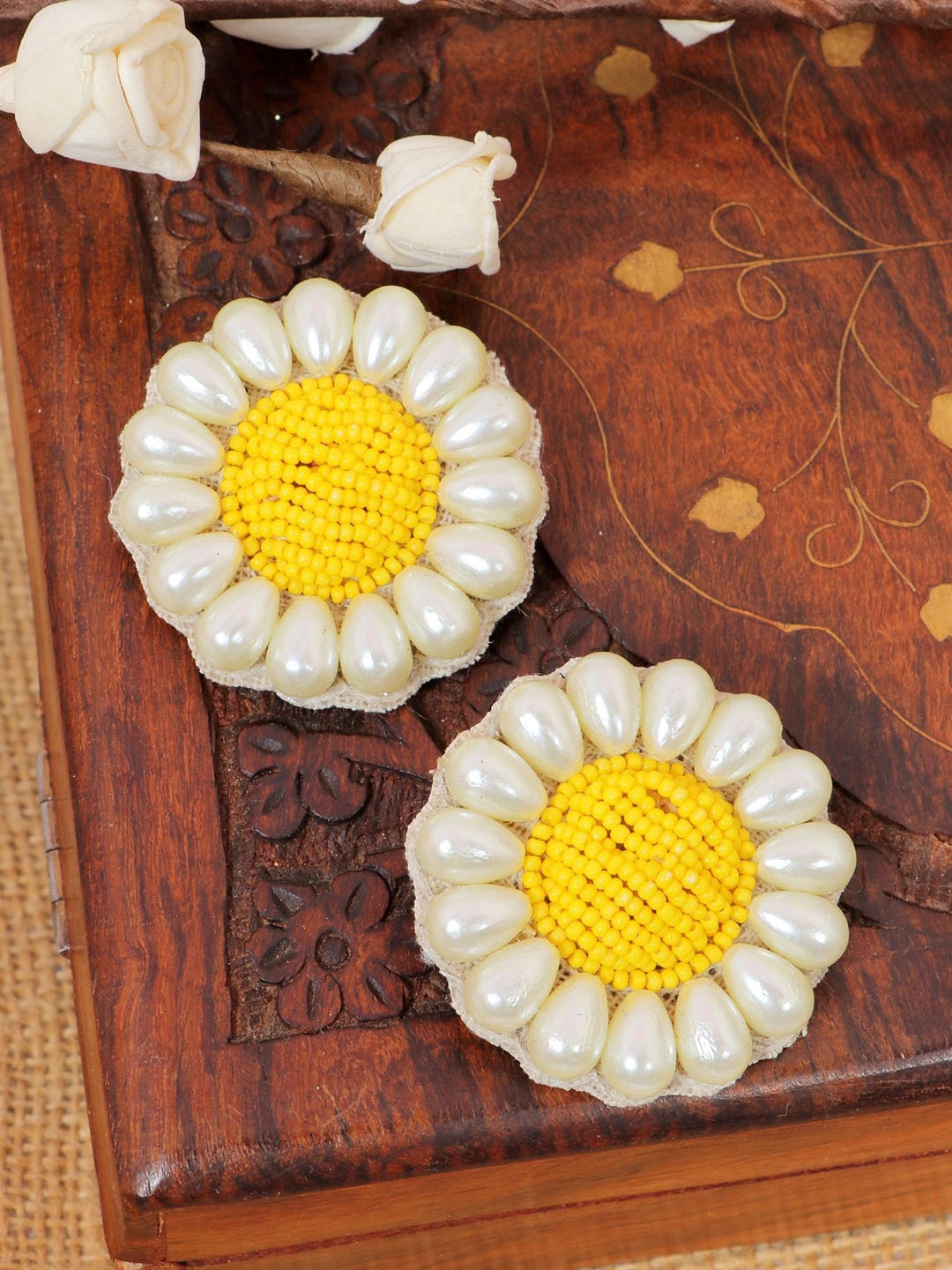 

Crunchy Fashion Beaded Floral Drop Earrings, Yellow