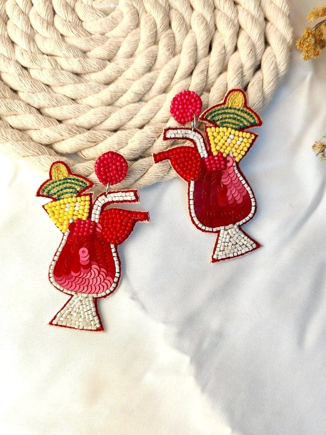 

Crunchy Fashion Beaded Contemporary Drop Earrings, Red