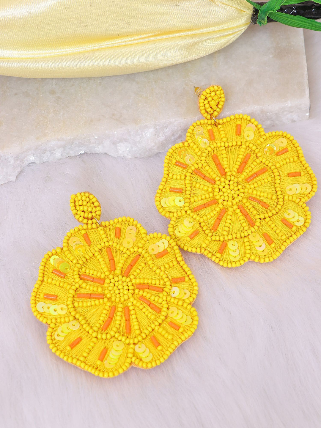 

Crunchy Fashion Beaded Floral Drop Earrings, Yellow