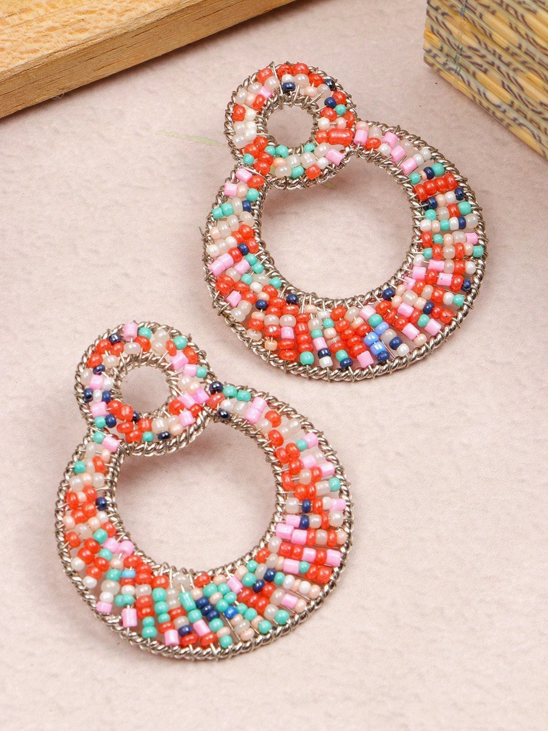 

Crunchy Fashion Beaded Circular Drop Earrings, Silver