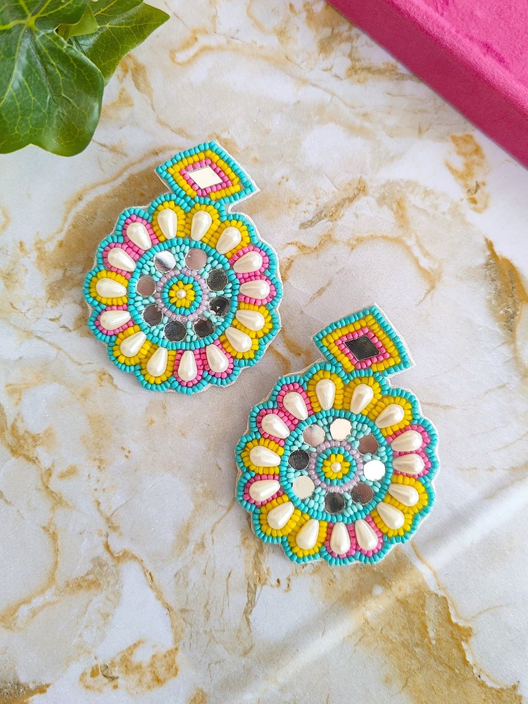 

Crunchy Fashion Beaded Floral Drop Earrings, Blue