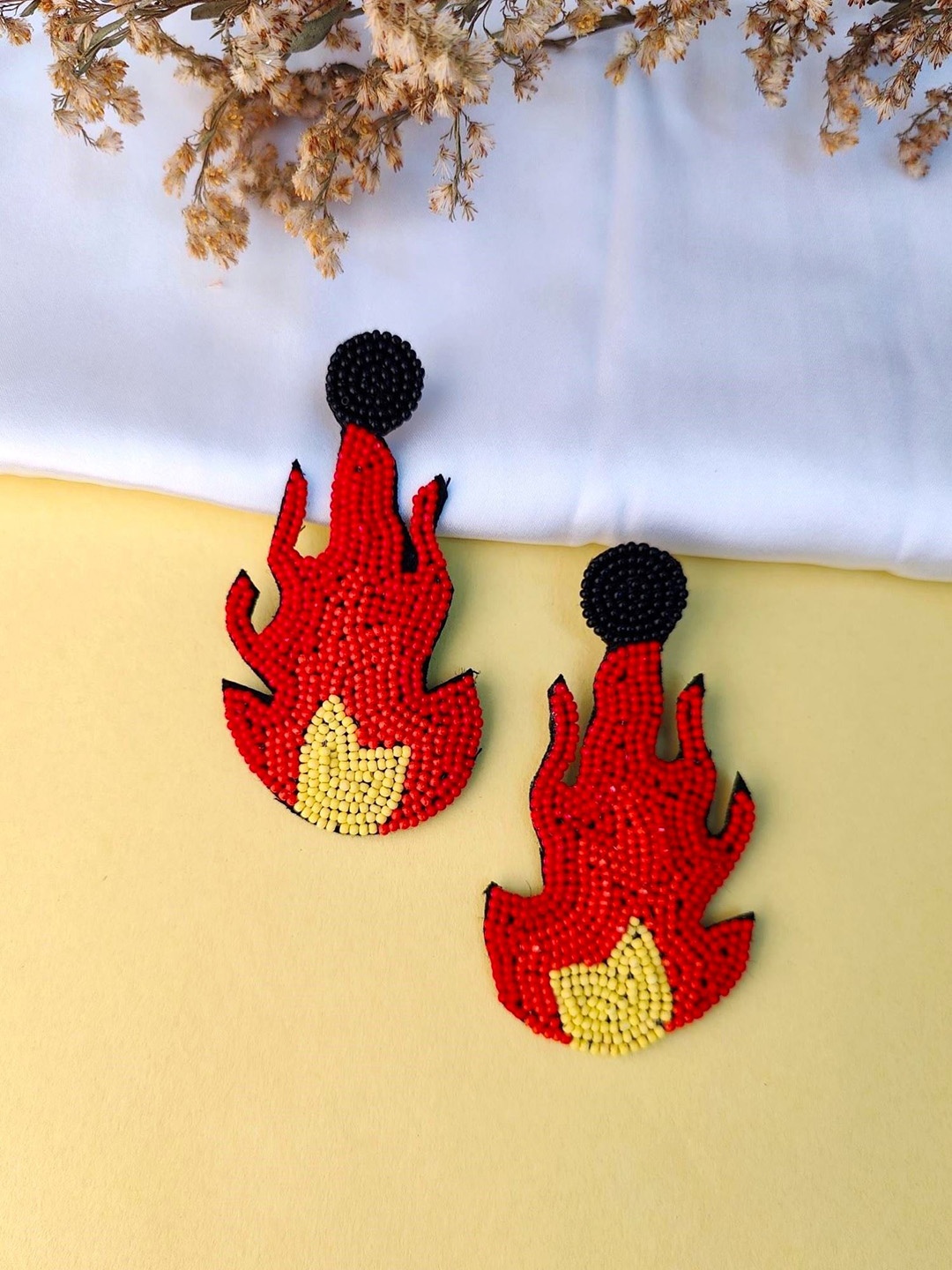

Crunchy Fashion Beaded Contemporary Drop Earrings, Red
