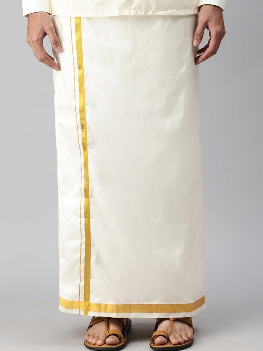 

Ramraj Men Double Layer Pure Silk Dhotis, Cream