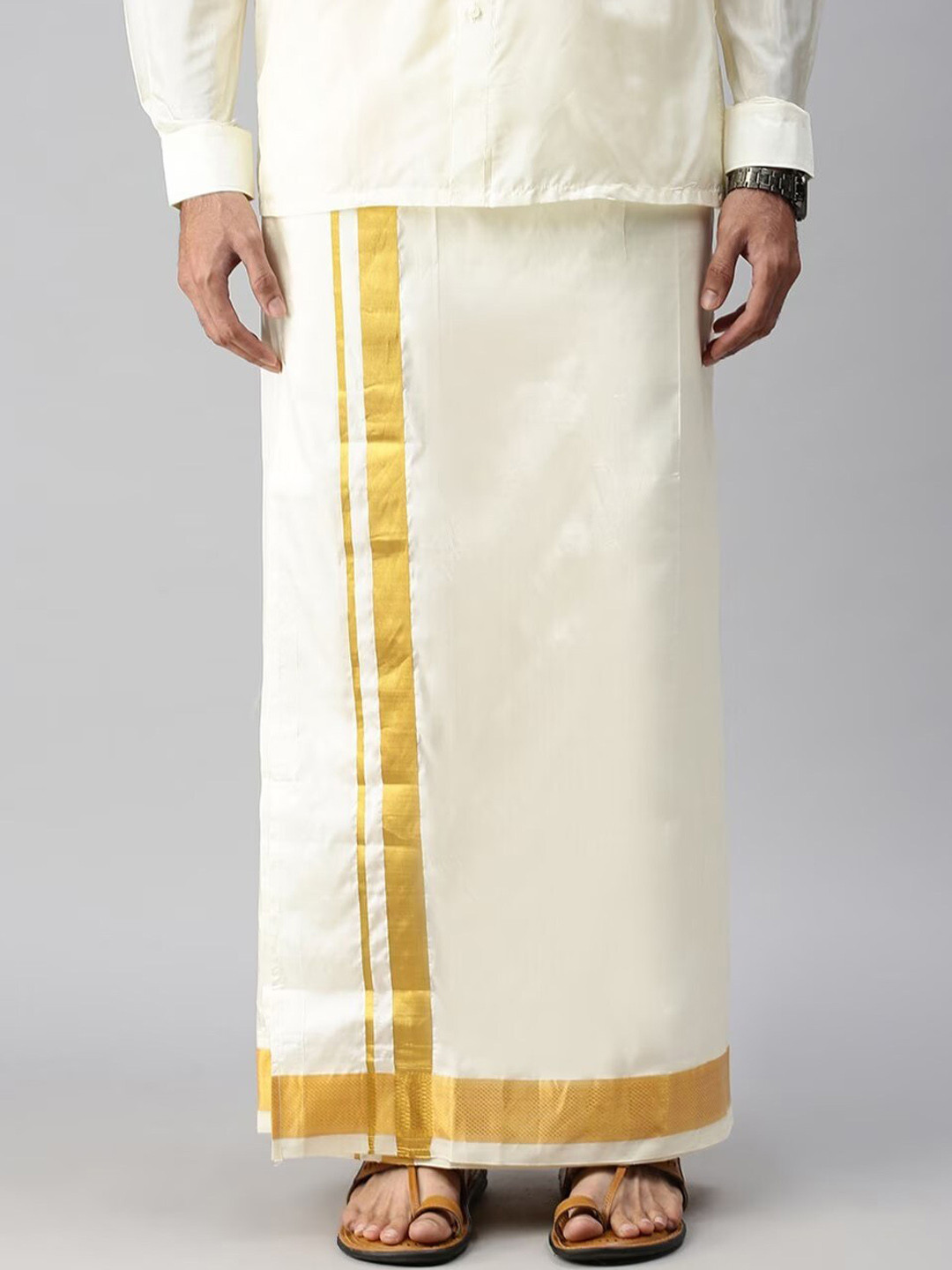 

Ramraj Men Pure Silk Dhotis, Cream