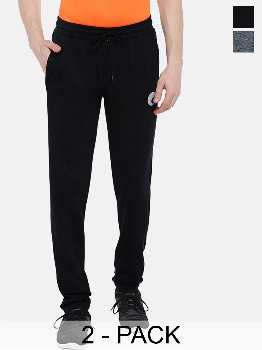 

Omtex Men Pack Of 2 Regular Fit Mid-Rise Track Pants, Black