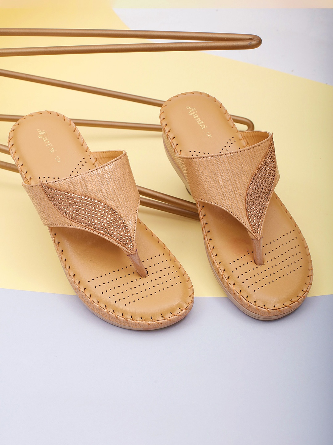 

Ajanta Embellished Open Toe Flats, Beige