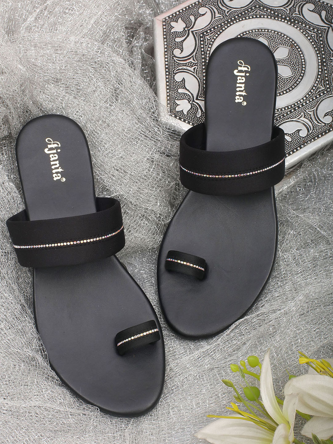 

Ajanta Embellished One Toe Flats, Black