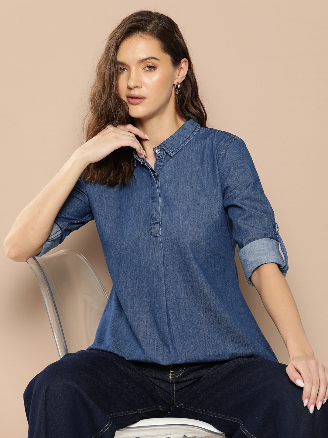 

Chemistry Pure Cotton Casual Shirt, Navy blue