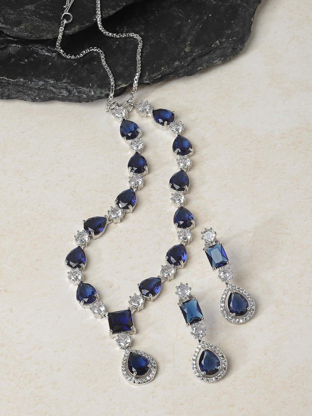 

ZENEME Rhodium-Plated AD-Studded Jewellery Set, Silver