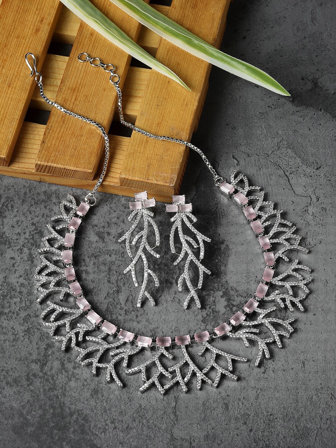 

ZENEME Rhodium-Plated AD Studded Jewellery Set, Silver