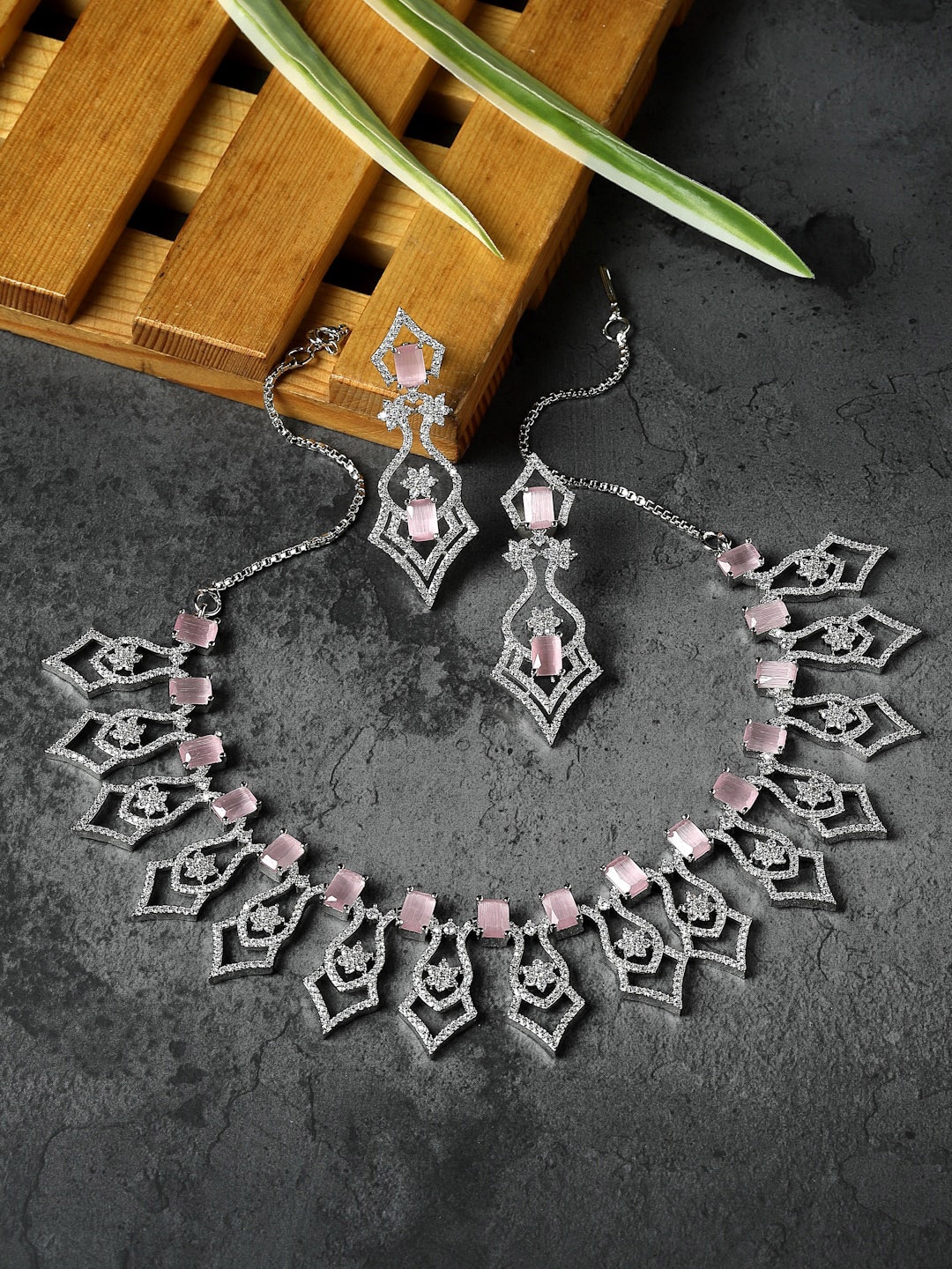 

ZENEME Rhodium Plated AD-Studded Jewellery Set, Silver
