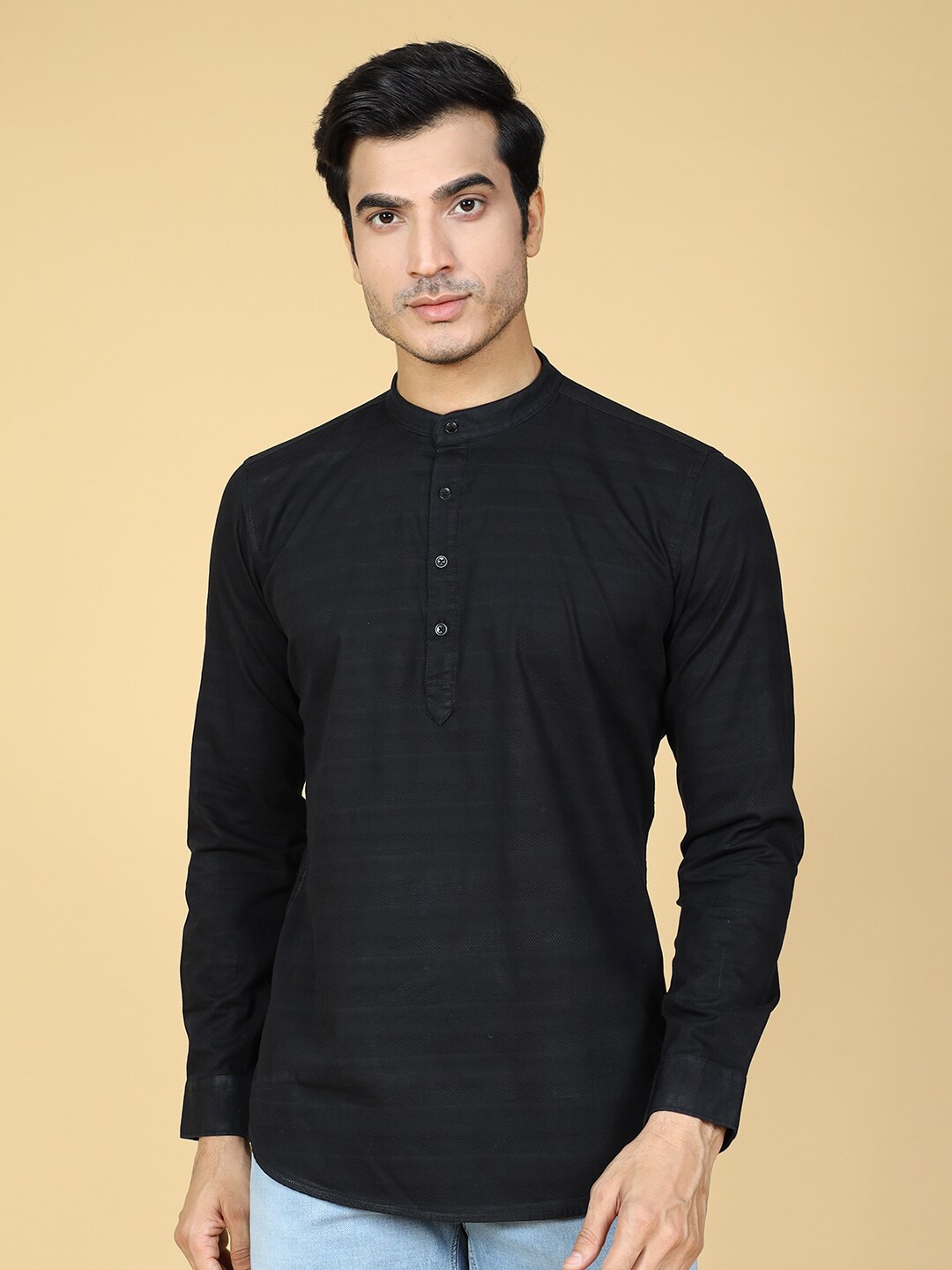 

VRIKSH Mandarin Collar Cotton Casual Shirt, Black