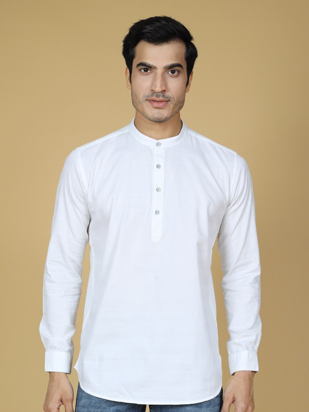 

VRIKSH Mandarin Collar Cotton Casual Shirt, White