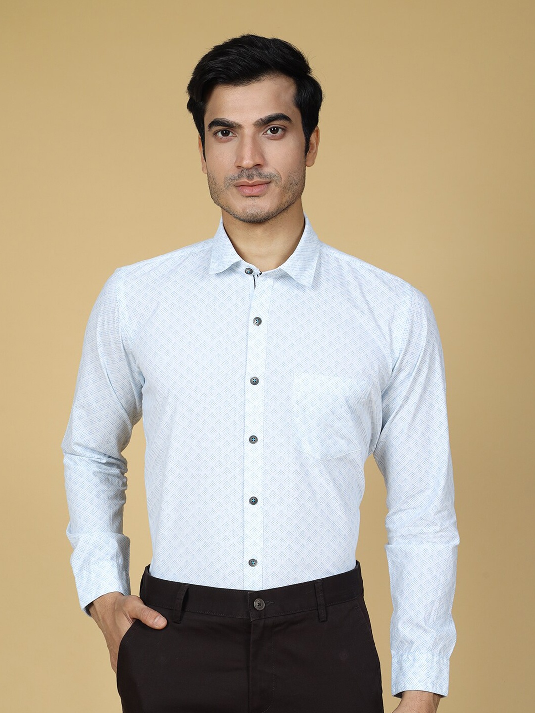 

VRIKSH Micro Disty Printed Cotton Formal Shirt, White