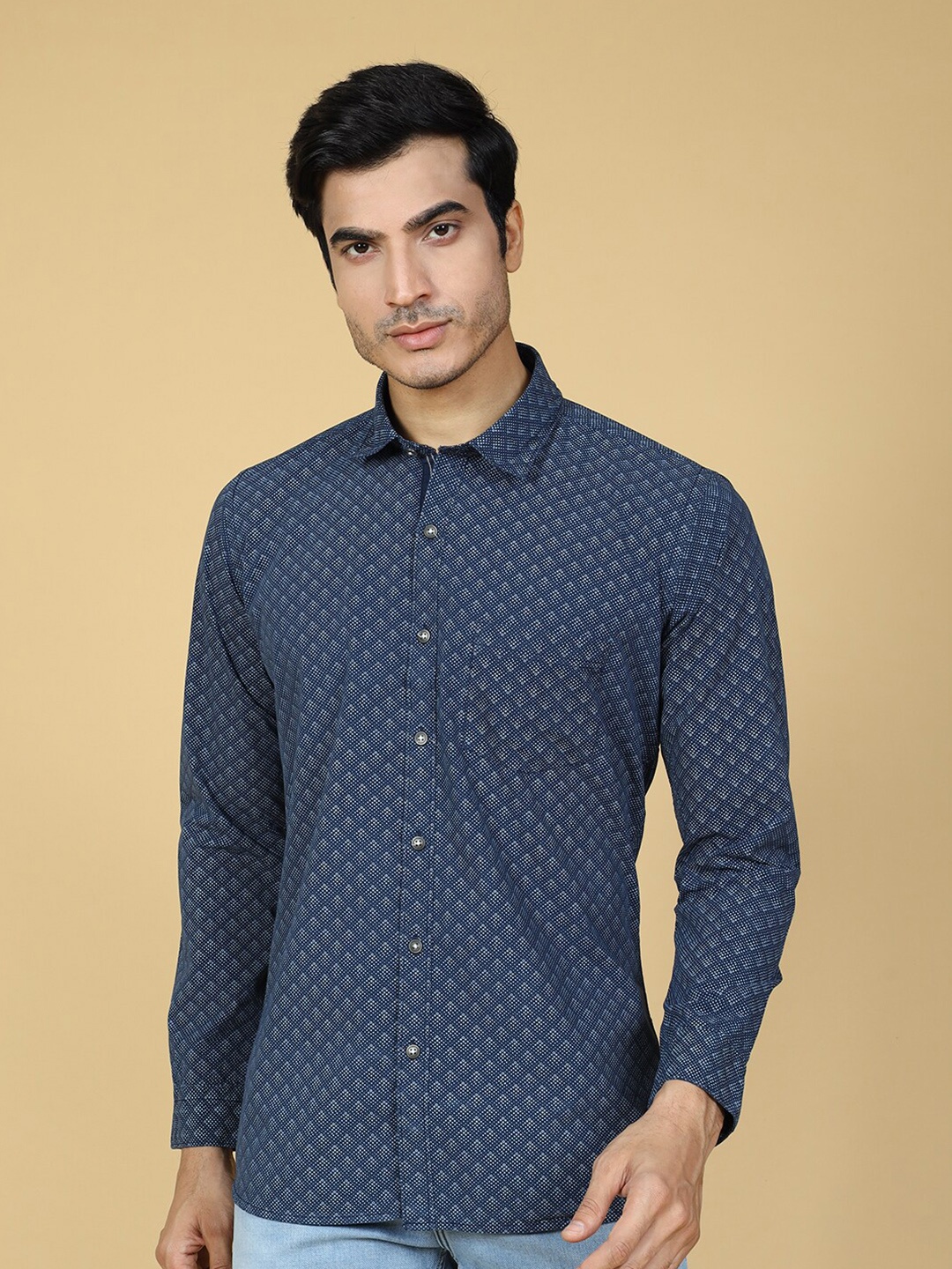 

VRIKSH Geometric Printed Cotton Casual Shirt, Blue