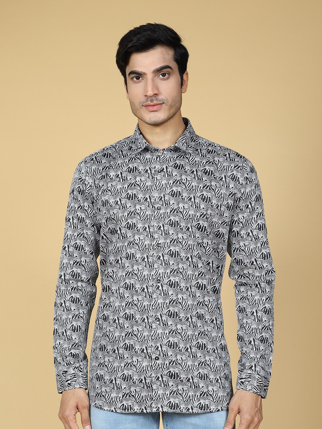 

VRIKSH Animal Printed Cotton Casual Shirt, White