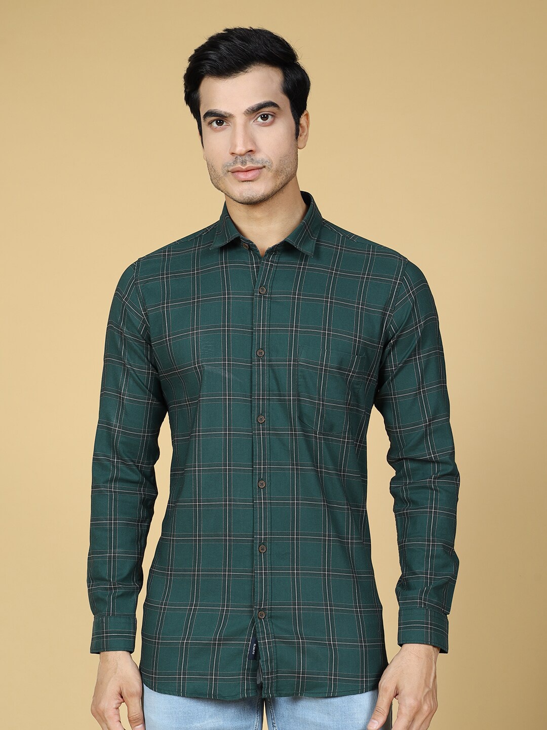 

VRIKSH Tartan Checked Cotton Casual Shirt, Green
