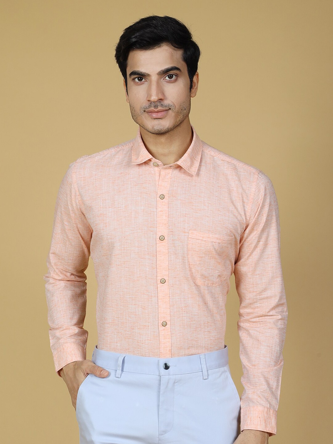 

VRIKSH Spread Collar Cotton Formal Shirt, Peach