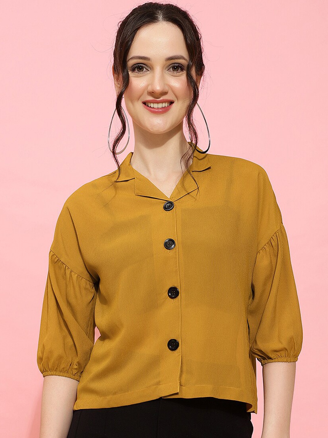 

Colors of Earth Classic Oversized Drop-Shoulder Sleeves Casual Shirt, Yellow