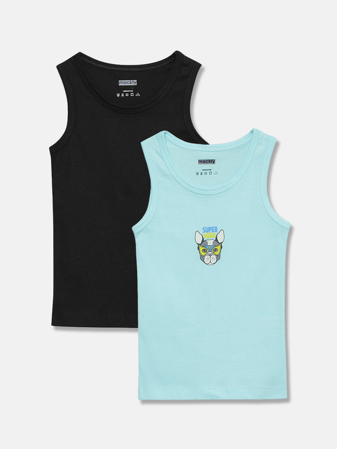 

mackly Boys Pack Of 2 Pure Cotton Innerwear Vests, Black