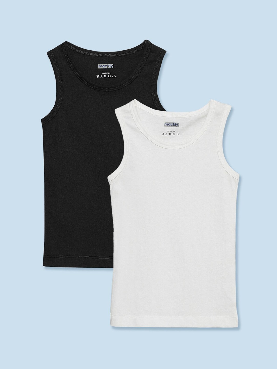 

mackly Boys Pack Of 2 Pure Cotton Innerwear Vests, Black