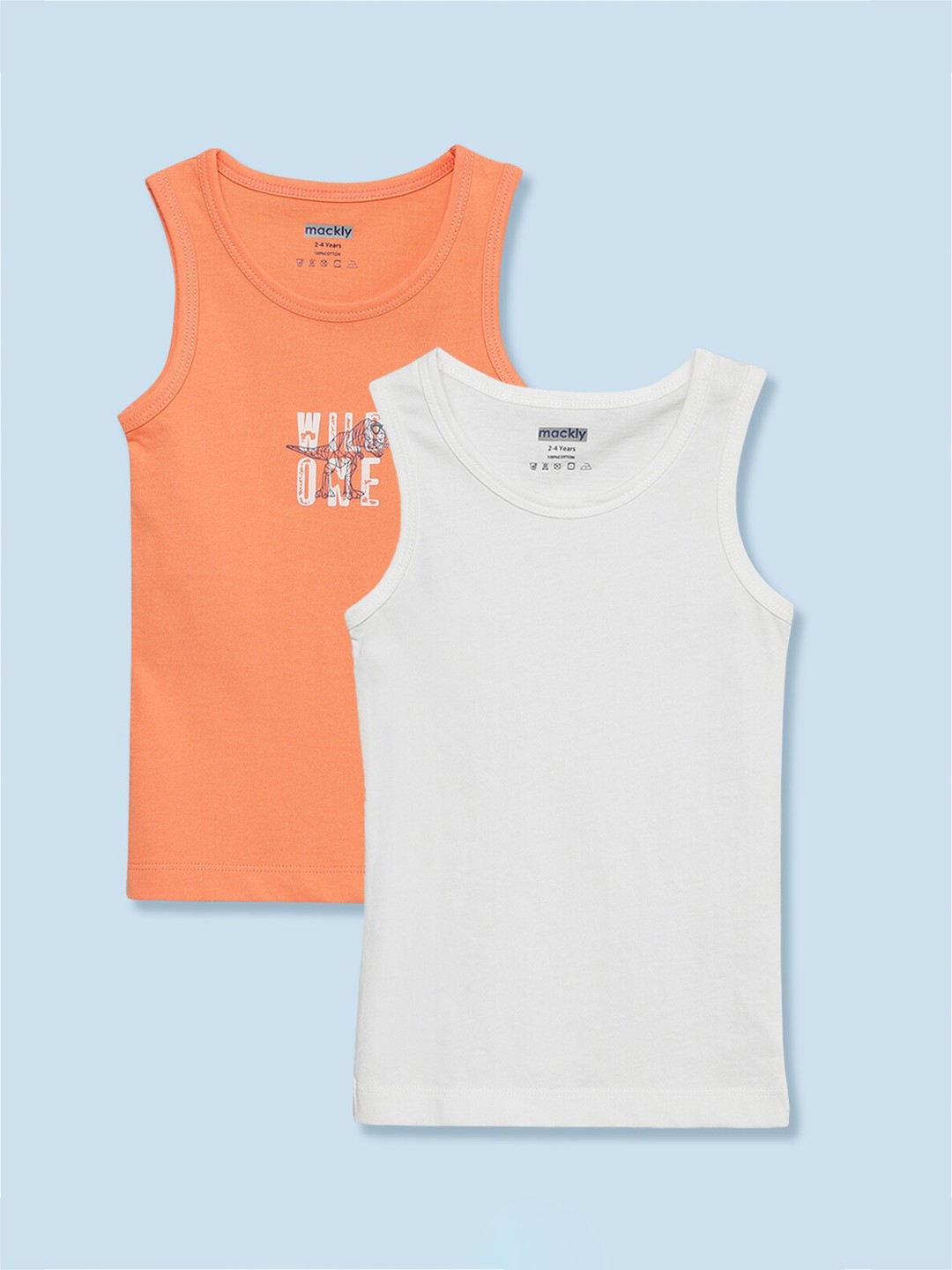 

mackly Boys Pack Of 2 Pure Cotton Innerwear Vests, Orange