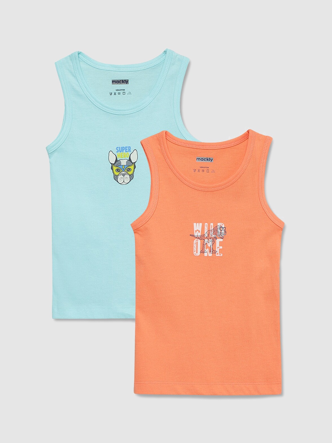 

mackly Boys Pack Of 2 Printed Pure Cotton Innerwear Vests, Blue