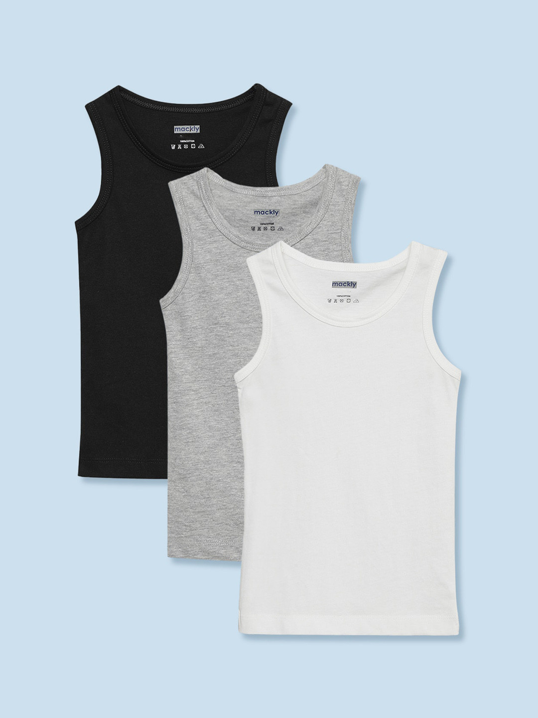 

mackly Boys Pack Of 3 Pure Cotton Innerwear Vests, Black