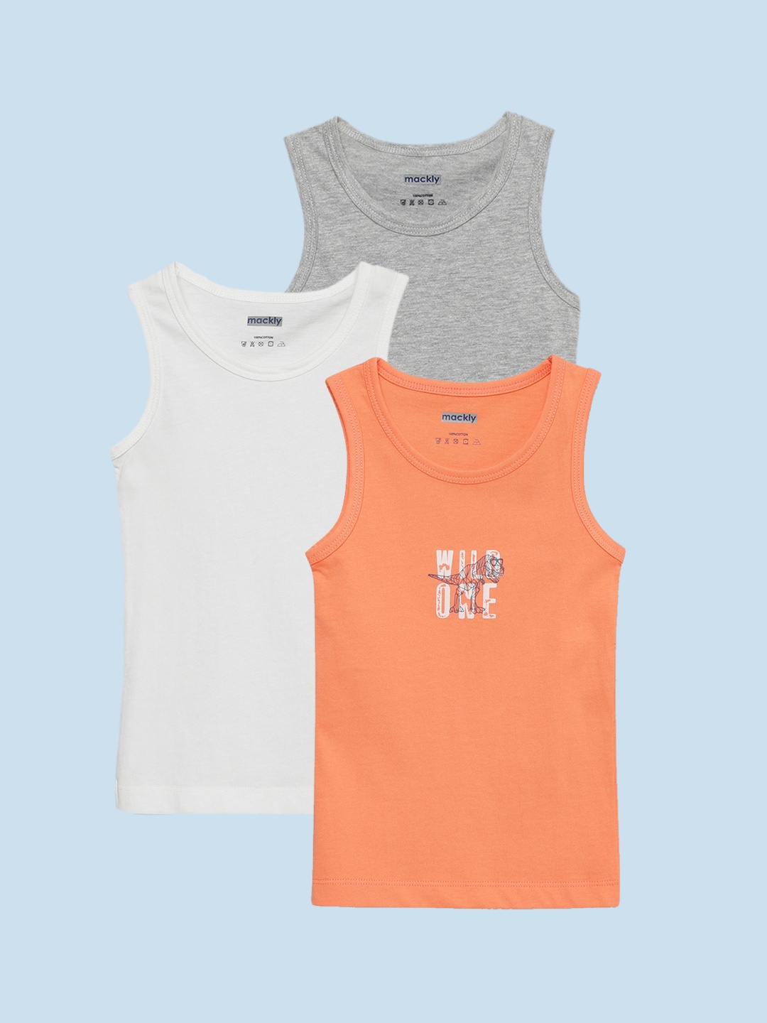 

mackly Boys Pack Of 3 Pure Cotton Innerwear Vests, Grey