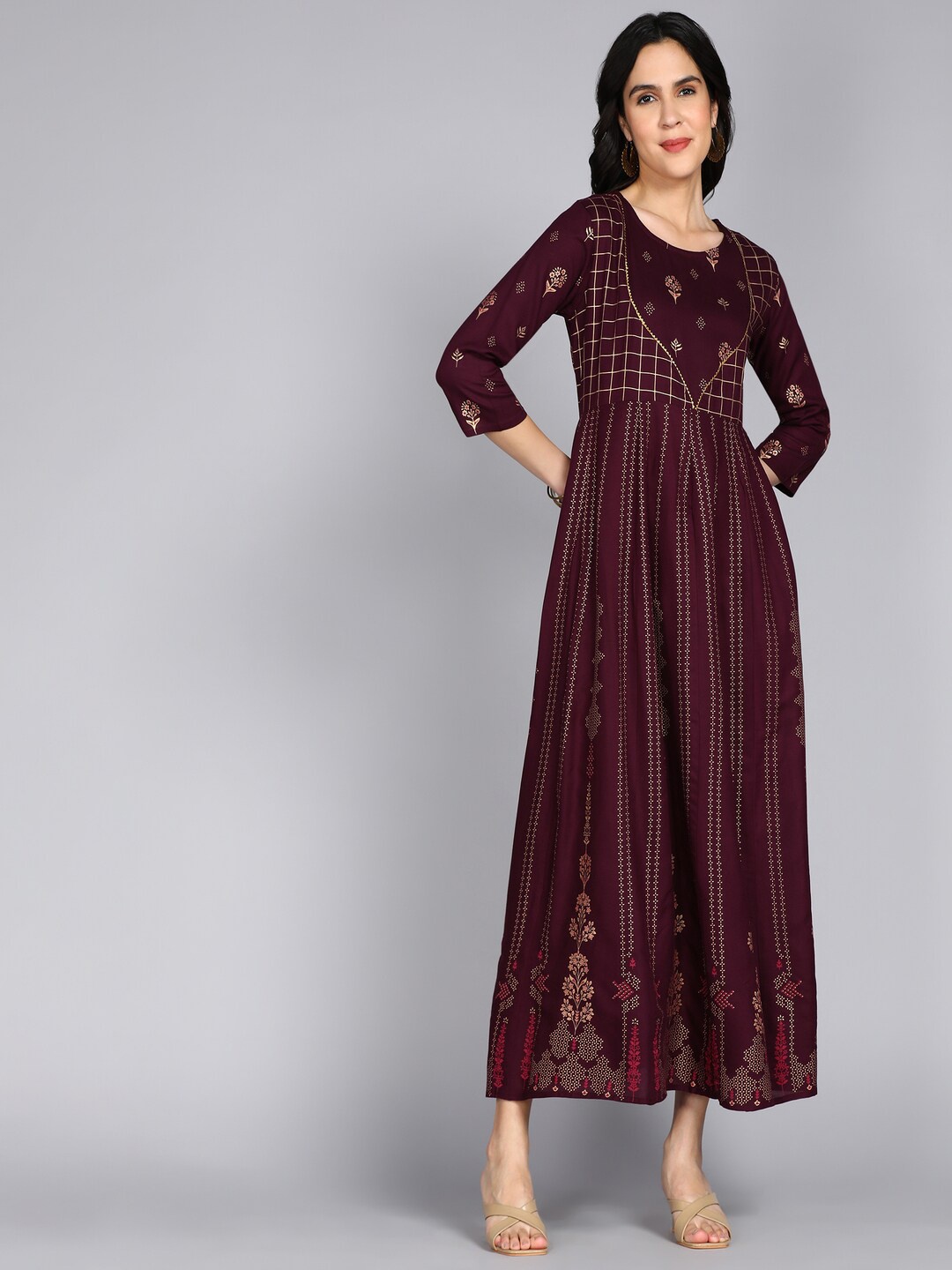 

ftDiva Ethnic Motifs Printed Gotta Patti Anarkali Kurta, Purple